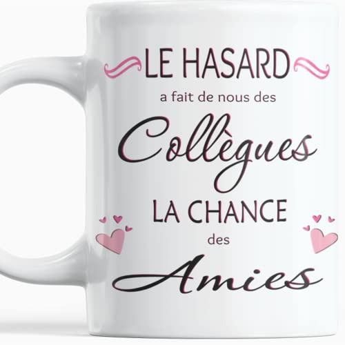 Paroles d'amour Cadeau Collegue de Travail femme Lot 2 Tasses Le Hasard a fait de nous des Collègues La Chance des Amies Anniversaire Noel
