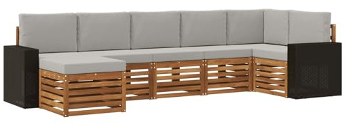 vidaXL Ecksofa Set mit Kissen 7 pcs Natürlich und Hellgrau, Entdecke Moderne Garten-Sofa Designs, gemütliche Möbel für Terrasse, Lounge für Patio-Komfort