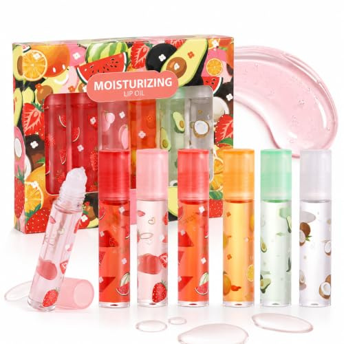 6 Stück Lipgloss Roll On Set - Fruchtiges Lip Gloss Mit Lippenöl Set, Feuchtigkeitsspendendes Lip Oil, Lippenbalsam Für Mädchen, Frauen Und Teens, Lippenpflege Mit Glanz Für Alltag Oder Reise