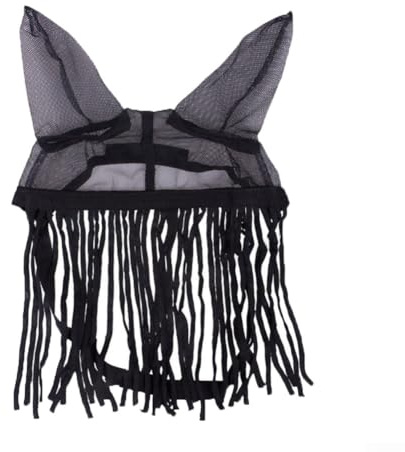 Mouche cheval pour masque avec pompons - Frange d'équitation respirante en polyester doux pour une équitation stable - Accessoires de protection contre les mouches - Noir (M)