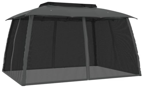 HFXHIJXQ Gazebo da 3 x 4 m con doppio tetto e zanzariera, tenda da giardino in acciaio, colore antracite, grande tenda per feste, per giardino, terrazza e attività all'aperto