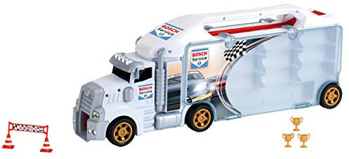 Theo Klein 2837 Bosch Car Service Sammelkoffer Truck mit integrierter Abfahrtsrampe | 26 Staufächer | Coole Rampe für Rennen | Maße: 62,9 cm x 12 cm x 23,6 cm | Spielzeug für Kinder ab 3 Jahren