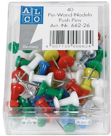 ALCO-Albert 662-26 - Pinnwandnadeln, Dose à 40 Stück, gemischt