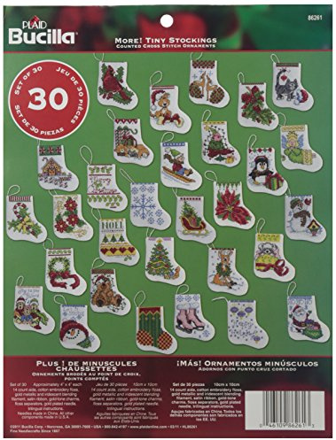 Bucilla More Tiny Stockings Ornaments Cross Stitch Kit, Cotton, 2.5x3 14 Count Set, one Size