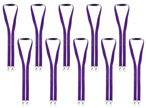 Karteo Schlüsselband mit 2 Karabiner lila [10 Stück] Lanyard mit Karabinerhaken und Sicherheitsverschluss für Ausweishüllen