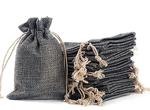 ToBeIT Jutesäckchen 25 Stücke 10 * 14cm Natur Säckchen - Jutebeutel Geschenksäckchen mit Tunnelzug klein Verpackung für Schmuck Hochzeit Party Feiern Weihnachten(grau)