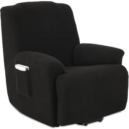 TIANSHU 1 Sitzer Sesselschoner, Liegestuhlbezug Sesselhusse Sesselschoner für Fernsehsessel Elastischer Antirutsch Stretchhusse Weich Stoff (Schwarz)