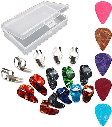 RUNCCI-YUN Gitarren-Fingerpicks, daumenpick,Edelstahl, mit Box mit, für Bassgitarre, 20Stück