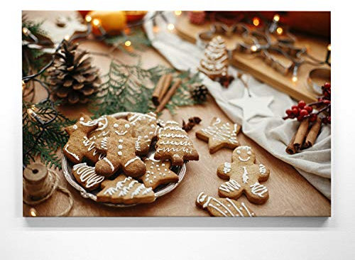 Weinachts-Bilder Plätzchen - als 90x60cm großes Leinwand Wandbild. Perfekt als Hintergrund und Dekoration zu Weihnachten für Wohnzimmer & Schlafzimmer. Aufgespannt auf 2cm Holzrahmen
