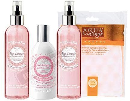 SET PERLIER FIORI D'ARANCIO: 2X ACQUA PROFUMATA 200ML+ PROFUMO 100ML + GUANTO SPUGNA