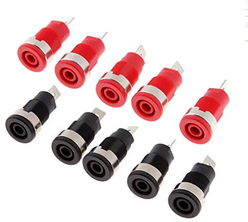 ikarex-shop 10x Einbau-buchse (5X Rot 5X Schwarz) 4mm Bananen Binding Post Sicherheits-buchse Lautsprecher HiFi Audio Stecker 10 Stück
