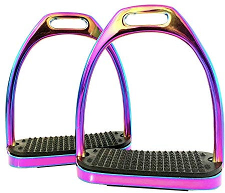 Extreme Steigbügel für Reitsport, Stahl, mit schwarzen Trittflächen, 12,1 cm, Regenbogenfarben