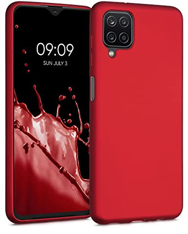 kwmobile Case kompatibel mit Samsung Galaxy A12 Hülle - Schutzhülle aus Silikon metallisch schimmernd - Handyhülle Metallic Dunkelrot