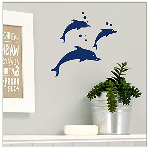 x3 Dolphin Wall Stickers Vinyl Transfers Art Decal Graphics [Dark-Blue] Removable Cheap Ocean Décor Modern Self Adhesive Sea Life Bathroom Wall Art from LaoGraphics® (Dark Blue)