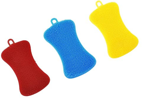 Silikon Schwamm,Küchenschwamm 3 Pack Multi-Purpose Reinigungsbürste Antibakterielle Spülschwamm Multifunktionaler Silikonbürste für Geschirr, Obst, Gemüse, Schrubber aus Silikon