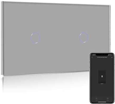 BSEED Smart Lichtschalter 1 Fach 2 Wege +1 Fach 2 Wege Wifi Smart Lichtschalter arbeitet mit Amazon Alexa and Google Home,Glas Touchscreen-schalter Grau(Erforderlich Neutral Draht)157mm