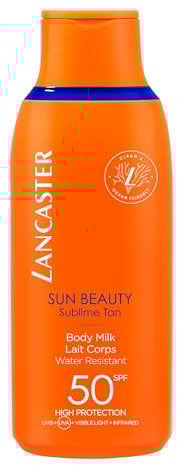 LANCASTER Sun Beauty Body Milk SPF50 Sunscreen – Con complejo activador del bronceado – Tecnología Full LightTM para una protección solar de espectro muy amplio