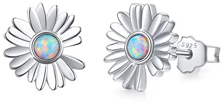 Gänseblümchen-Ohrringe, 925er-Sterlingsilber, Damen-Gänseblümchen-Ohrringe, Opal-Gänseblümchen-Ohrringe