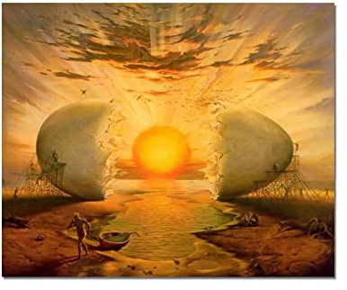 Salvador Dali Bild auf Leinwand, Abstraktes Ei, Sonnenstrahlen, Poster und Drucke,Auf Leinwand Gerahmter Kunstdruck ,Modernes Gemälde für Zuhause 40 x 44 cm Gerahmt