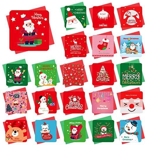 Censen 22 Sets Mini Weihnachtskarten für Kinder Multipack Weihnachten Grußkarten mit Umschlägen und Durchsichtigen Tüten Sortiert Weihnachtspostkarte Lustig Leer Weihnachtskarte für Party Geschenk