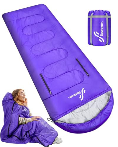 Schlafsack, Sportneer Anziehbarer Deckenschlafsäcke 220 x 84 cm tragbarer 4-Jahreszeiten-Schlafsack mit Reißverschluss für Arme und Füße, für Erwachsene Camping Wandern Reisen, Lila
