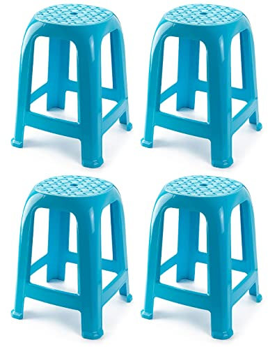 Tradineur - Taburete de plástico - Fabricado en España hogar o el Trabajo – 46,2 x 36,5 x 37 cm - Color Azul (4 Unidades)
