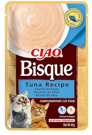 INABA Ciao Bisque Katzenfutter Nass 86% Feuchtigkeit und Vitamin E, Premium Katzensuppe mit Thunfisch 40 g (1er Pack), 100% natürliches Fleisch, Getreidefrei, Zuckerfrei