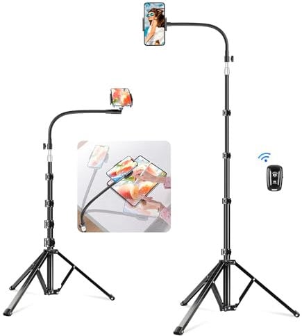 elitehood 80” Tall Phone Stand Tripod, Floor Phone Recording Stand, Heavy Duty Adjustable iPhone Tripod Stand Compatible with iPhone 15 14 13 12