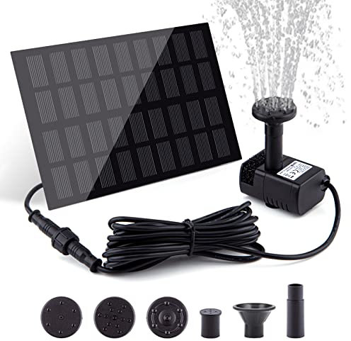 Solar Fountain Pump for Bird Bath, with Separate Solar Panel, 2 W Upgraded Solar Water Pump with 3 M Long Cable & 4 Nozzles for Bird Bath, Outdoor Pond, Patio Garden and Fish Tank (Black)