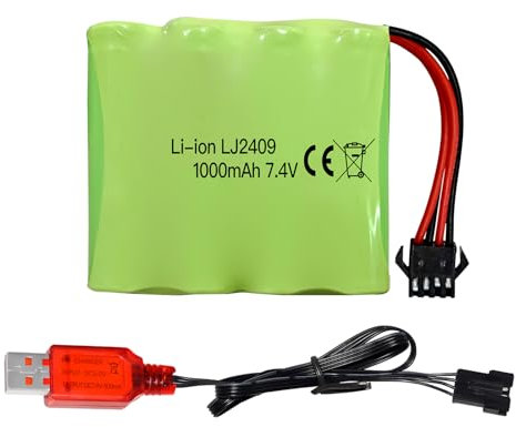 ZYGY 7.4V 1000mah SM-4P Plug Batterie Rechargeable avec câble de Charge USB pour DE36W DE65 NO.1809 RC Voiture Jouet Modèle Hors Route Voiture Escalade Drift Racing Batterie
