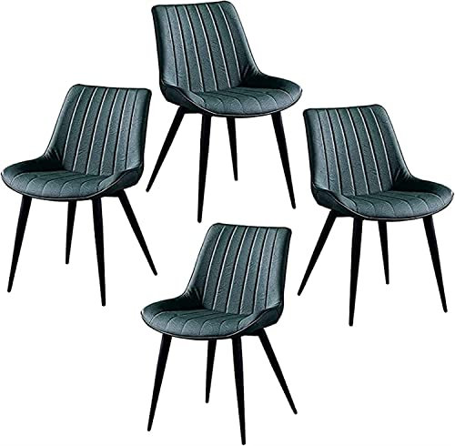 Kunstleder-Stühle, 4er-Set, weich gepolsterter Sitz, Ledersessel mit hoher Rückenlehne und schwarzen Metallbeinen, Wohnzimmer, Schlafzimmer, Balkonstuhl, Esszimmerstuhl (Color : Green)