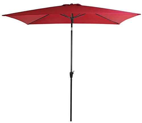XIAOYUE Parasol de jardin rectangulaire de 2 x 3 m, parasol pour plage, terrasse, piscine, poteau en acier de 38 mm, 6 baleines en acier inclinable avec manivelle, Rouge