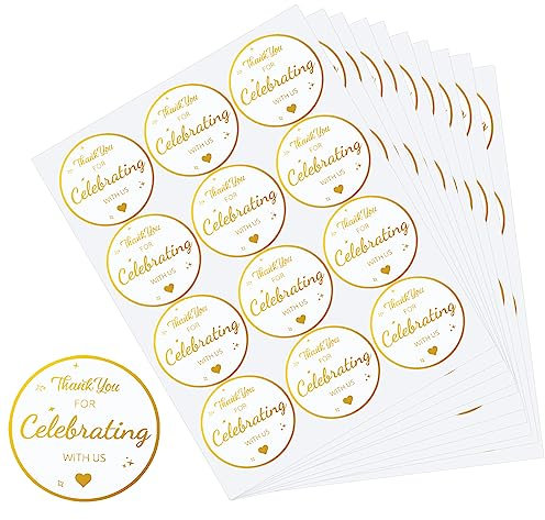 120Pcs 2 Inch Thank You Stickers, Thank You for Celebrating with Us Stickers, Gold Round Adhesive Labels Stickers for Gift Bags, Party Bags, Wedding, Envelope Seals, Small Business
