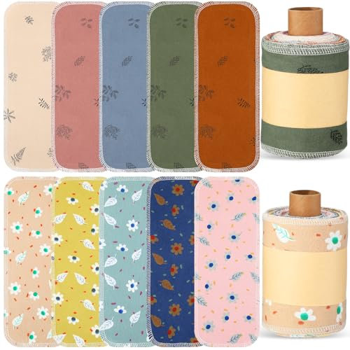 VitalCozy Lot de 50 serviettes de toilette réutilisables et lavables pour bidet, en coton absorbant, pour cuisine, vaisselle sans papier (jolie fleur)