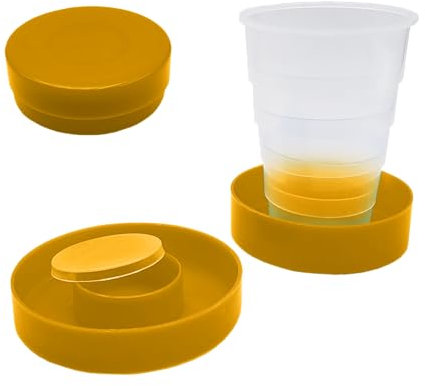 Tazza da Viaggio Pieghevole con Portapillole Integrato, Bicchiere Ripiegabile e Richiudibile/Espandibile, Riutilizzabile, Adatto per Campeggio, Viaggi, Picnic all’aperto, Escursioni (ARANCIONE)