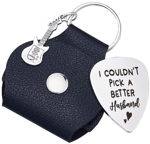 CRASPIRE Gitarrenplektren „I Couldn'T Pick A Better Husband“-Wort-Schlüsselanhänger Aus Edelstahl Mit Schwarzer Gravur, Gitarrenplektrenhalter Aus Leder, Geschenke Zum Thema Gitarre Für Musikliebhaber