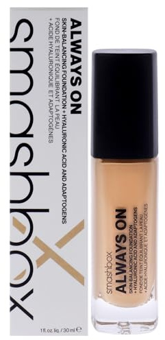 Smashbox Always On Skin-Balancing Foundation | Medium-To-Full Coverage Foundation | Hyaluronic Acid with a Natural-Looking, Second-Skin Finish, 1 Fl Oz, L20W