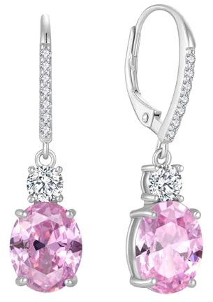 FJ Orecchini Pendenti Ovale Argento 925 Orecchini Tormalina Rosa Pietre Portafortuna Ottobre Gioielli Regalo per Donna
