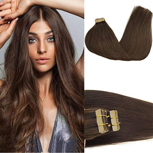 GOO GOO Tape in Extensions Echthaar, Tape Extensions Echthaar, 30cm 40g 20pcs, Extensions Echthaar, Haarverlängerung Echthaar, 4A Schokobraun