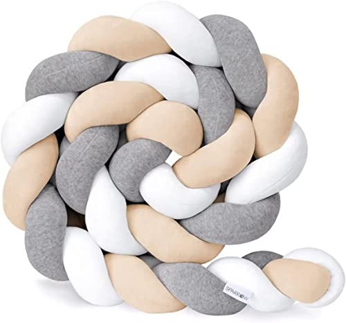 Evimstil Seitenschläferkissen Bettschlange Body Pillow Baumwolle - Kopfkissen lang Bettrolle Schlafkissen Nackenrolle Kissen, Weiß/Grau/Beige, 300cm