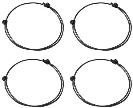 CYNOSURETECH 4 Minimal Black Cotton Woven Bracelets, Unisex, 40-70cm, Lobster Claw Clasp