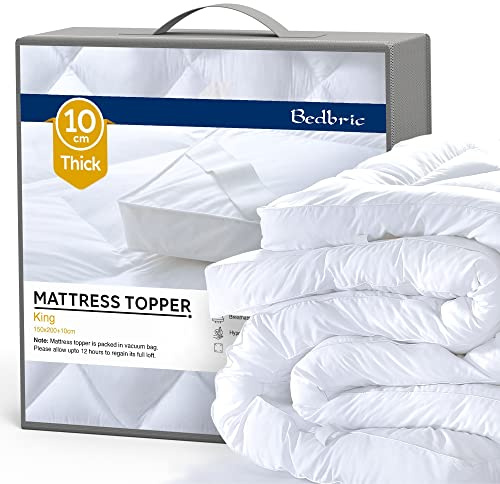 Bedbric Mattress Topper Kingsize Bed (Pack of 2) - 4 Inches Thick Soft & Fluffy Quilted King Size Mattress Toppers - Hypoallergenic Toppers with Elastic Straps