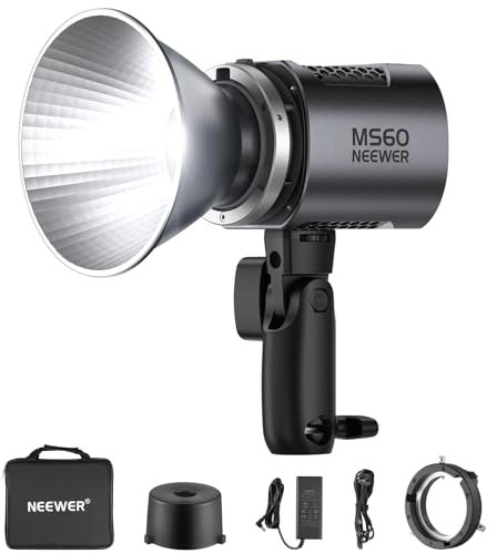 NEEWER MS60 LED Video Light with 2.4G/APP Control, 65W 5600K Daylight Mini COB Continuous Output Lighting, 40000lux/1m, CRI 97+/TLCI 98+, 9 Scenes, 0-100% PWM Dimming, Bowens Mount Adapter