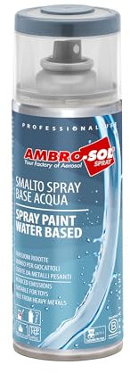 Ambro-Sol Smalto Spray a Base Acqua, a Basse Emissioni, Ritocco per Metalli, Legno, Vetro, Ceramica e Plastica, Conforme EN 71-3, Colore Grigio Argento RAL 7001, 400 ml