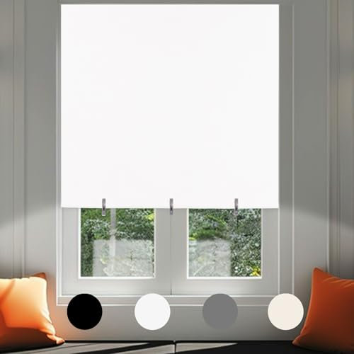 No Drill Blackout Blind Stick on Curtains Thermal Insulated, Adjustable Clips Self Adhesive Cut to Size Easy Fit Temporary Blackout Window Blinds for Bedroom, Nursery (1, White, 120W x 180H cm)