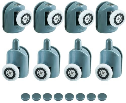 ciciment 8pcs Shower Door Rollers,Single Wheels, 4 Top & 4 Bottom Shower Door Runners for Sliding Shower Doors, Replacement Parts for Shower Enclosures & Cabins Bathroom DIY (20mm)