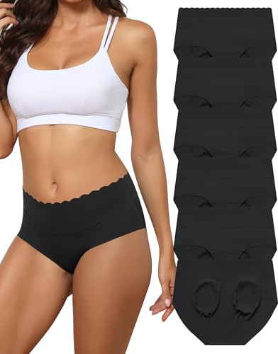 Levao Unterwäsche Damen Seamless Slips Nahtlose Frauen Taille Midi 6 Pack | Unterhosen Frauen Nahtlos,Komfort Panties Hipsters,Weiches Unsichtbarer Stretch Damenunterwäsche,Mehrpack S-XXL,Alltag,Sport