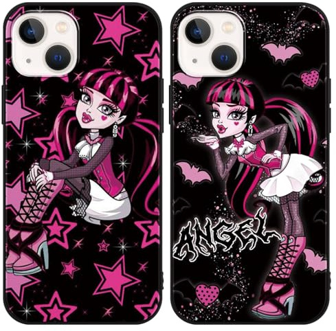 Yimctoie 2 Stück Schwarz Handyhülle für iPhone 14 Pro 6,1,Cute Monster Anime Cool Mädchen Aesthetic Karikatur Stern Schläger Muster Case,Schutzhülle Silikon Hülle TPU Stoßfeste Cover