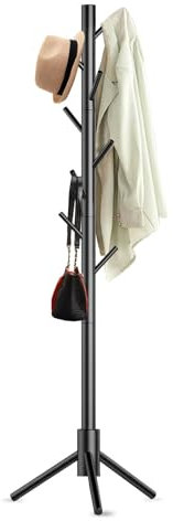 Haddockway Porte-manteau en bois avec 8 crochets, autoportant en arbre pour la chambre, le couloir, le bureau, les vêtements, les chapeaux (Noir)
