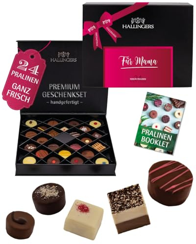 Hallingers Genuss Manufaktur Pralinen Muttertagsgeschenk - ohne Alkohol, handmade aus Confiserie-Edelkakao in wertiger FirstClass-Geschenkbox Für Mama, Geschenkidee für Mama Oma